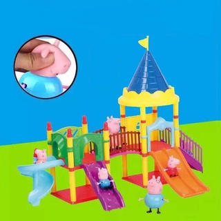 Peppa Pig Joy Castle Slide Set de juguete de fiesta familiar figuras de acción muñeca niños ensamblando juguetes regalos de cumpleaños (6)
