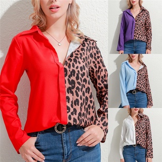 mujeres otoño e invierno casual manga larga cuello v leopardo camisas sueltas tops blusa