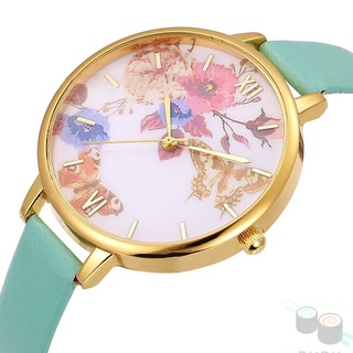 Reloj De pulsera con patrón De Flor simple a la Moda para mujer reloj De cuero para damas reloj De cuarzo