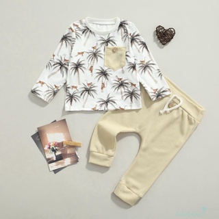 Ll5-kids Casual conjunto de ropa de dos piezas, diseño de coco blanco estampado jersey y pantalones