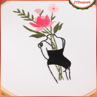 HOOPS body art bordado kit de inicio con patrón floral lady diy principiantes punto de cruz punto de aguja conjunto con aros