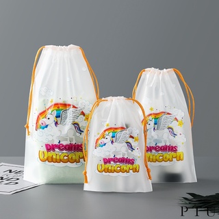 ✨ PTU✨Rainbow Unicorn Drawstring Bag PE Plastic Packaging Bag Travel Storage for Underwear Socks Towels