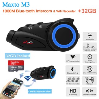 Maxto M3 1000m Motocicleta Intercomunicador Auriculares Sony HD Lente Gran Angular 1080P 6 Riders Group Bluetooth Moto Interphone & Wifi Grabadora