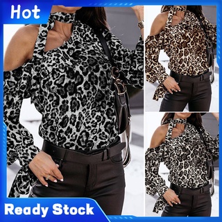 <callbaby> tops de manga larga oblicua hombro elegante mujeres hombro fuera leopardo tops para fiesta