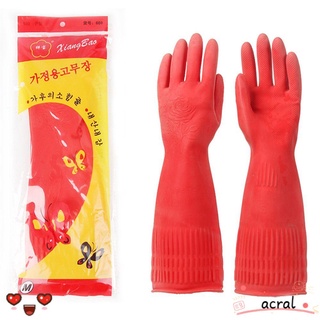 ACRAL 1Pair Wear-Resistant Household Gloves Dust Stop Waterproof Dishwashing Gloves Cleaning Housework Long Rubber