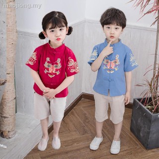 Tang trajes Vintage 2pcs niños niños niñas Hanfu conjuntos de camisetas de estilo impreso niño año nuevo Cheongsam