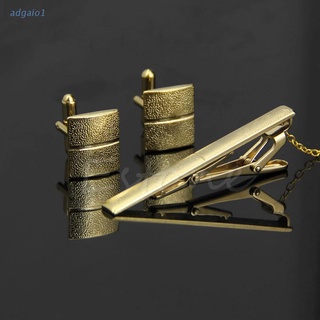 Adgaio1 New Stylish Men Plating Metal Necktie Tie Bar Clasp Clip Cufflinks Set Gold Gift