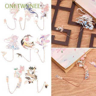 ONETWONEE School Office Supplies Bookmark Chinese style Pagination Mark Book Clip Pendant Student Gift Tassel Stationery Retro Metal