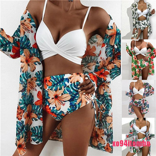 [items] Bikini estampado Floral traje de baño mujer 3 piezas Bikini de cintura alta conjunto de natación