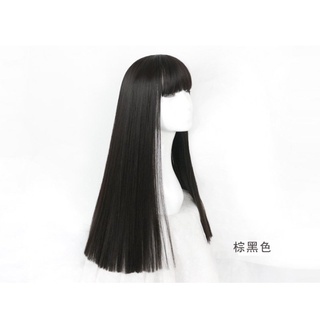 Peluca de mujer de pelo largo Natural negro largo recto aire flequillo completo superior peluca cabeza cubierta (4)