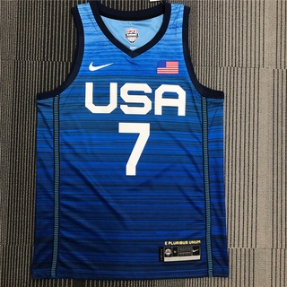durant no. 7 2021 juegos olímpicos usa usa equipo azul baloncesto seda caliente prensa versión