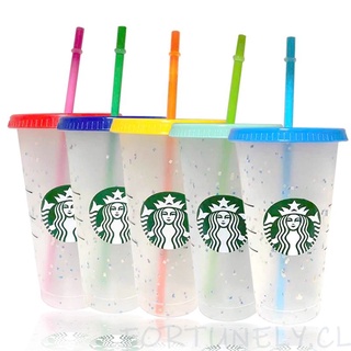 Color Changing Confetti Reusable Plastic Tumbler with Lid and Straw Cold Cup, 24 fl oz, Set of 1 or 5 ⭐Fortunely.cl