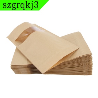 [Alta calidad] 50 x bolsa de papel Kraft de pie bolsa de alimentos con cremallera de embalaje con ventana