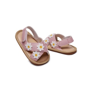 ❃Ec✨Zapatos planos antideslizantes para niñas, diseño Floral, sandalias de suela suave, blanco/ dorado/rosa (6)