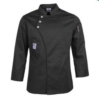 [Dgggg] 3xunisex Chef chaquetas abrigo manga larga camisa cocina uniforme ropa de trabajo negro M
