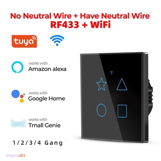 * 1/2/3/4 gang TUYA WiFi + 433MHZ Smart Touch Switch Home Wall Botón N/+ L Para Alexa Y Google Assistant elegancess