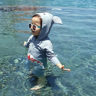 verano bebé niños lindo tiburón de una pieza con capucha protección solar trajes de baño traje de playa (8)