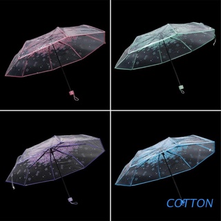 COTTON Transparent Clear Umbrellas Cherry Blossom Mushroom Sakura 3 Fold Umbrella