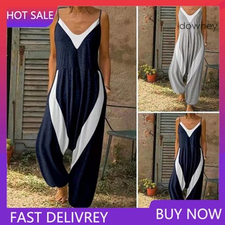D&W ¤ Summer Jumpsuit Sleeveless Comfortable Cotton Blended Women Summer V-neck Knitted Rompers for Vacation