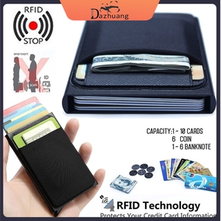 slim aluminio smart cartera con elasticidad trasera bolsa de identificación titular de la tarjeta de crédito mini rfid cartera automática pop up tarjeta bancaria caso de moneda