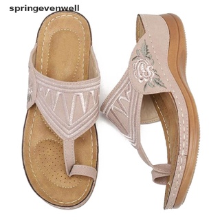 [springevenwell] zapatillas de mujer con clip del dedo del pie floral bordado sandalias zapatos verano señoras pisos plataforma femenina chancla pu suave más tamaño mujer caliente (2)