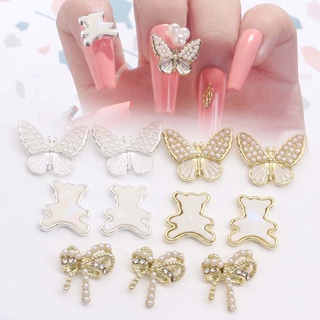 Arriett joyería Para uñas con colgante De oso y lazo con perlas/mariposa/diamante 3d Para decoración De uñas (8)