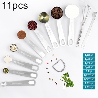 【BK】11Pcs Measuring Spoons Accurate Scale Design 430 Stainless Steel Kitchen Cooking Scale Scoop for Home