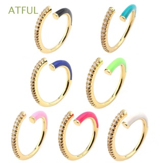 ATFUL Wedding Women‘s Ring Adjustable Fashion Jewelry Drop Oil Rings Gifts Rhinestone Copper Party Supplies Open Rings/Multicolor