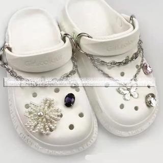CHARMS Jibbitz gemas perla flor Jibbitz conjunto de cadena de Metal Crocs encantos para mujer zueco zapatilla decoración de moda mariposa accesorios