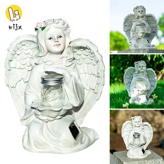 Wijx Summer C Solar Angel estatua creativa resina artesanía precioso adorno hecho a mano para jardín patio decoración del césped