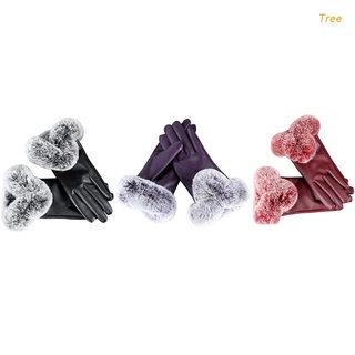 Tree mujer invierno cálido cuero sintético pantalla táctil imitación conejo piel puño guantes elegantes