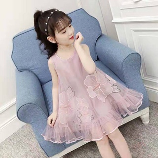 Entrega rápida spot GMN 2021 niñas verano nuevo vestido coreano moda niños ropa pequeña niña princesa vestido medio