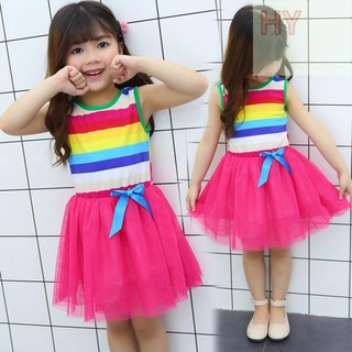 1-9 años niñas verano arco iris vestido de algodón princesa chaleco niños niños vestidos de sol (1)