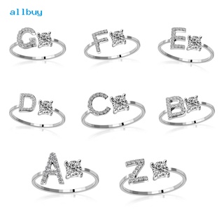 Allbuy anillo abierto exquisito ajustable de color plateado con Letras del Alfabeto/joyería Para mujer Para fiesta (4)