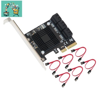 PCIE 4X SATA Card PCI-E 4X to 6-Port SATA3.0 6GB Adapter Card Desktop Hard Drive Expansion Card with SATA Cable