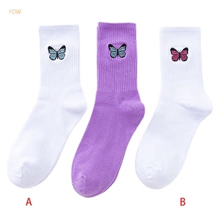 Calcetines de rayas yow para mujer/calcetines largos/bordado/mariposa/patineta
