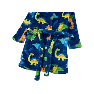 ☀Pop☁Unisex niños con capucha vestido de dormir, impresión de dinosaurio/Color sólido manga larga gruesa bata de baño (3)
