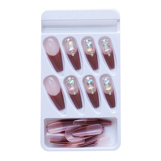 SHOUHOU 24pcs/Box Press On Nails Coffin False Nails Artificial Nail Tips Wearable Detachable Manicure Tool French Ballerina Full Cover Fake Nails (7)