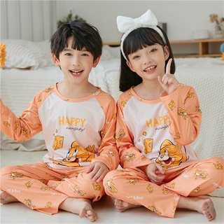 Los niños pijamas Baju Tidur Remaja estilo japonés de manga larga pijamas de dibujos animados impreso O-cuello dormir desgaste transpirable Unisex para niñas y niño pijama de poliéster