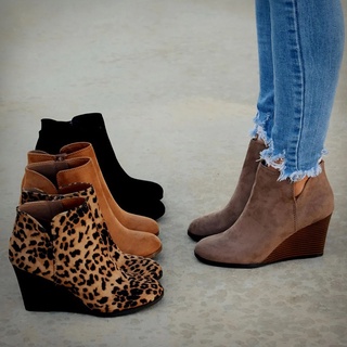 Primavera moda botas de mujer botas de leopardo cuña tacón Casual zapatos