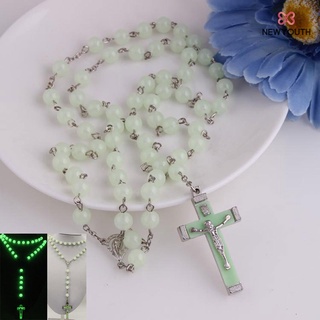 Glow in Dark Plastic Rosary Beads Luminous Noctilucent Necklace Catholicism Religious Jewelry Party Gift