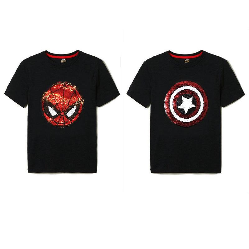 camisetas de lentejuelas de niño spiderman transformar capitán américa camiseta de manga corta bebé niños ropa de niño (4)