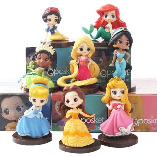 8 unids/lote q posket princesas figura juguetes muñecas tiana blanco nieve rapunzel ariel cenicienta belle sirena pvc figuras juguetes (1)