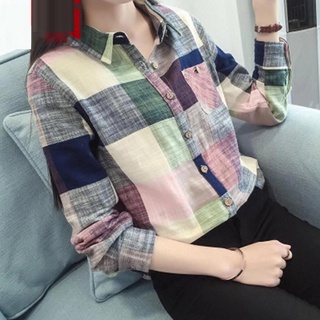 mujeres casual manga larga cuadros turn-down cuello casual tops botón camisas