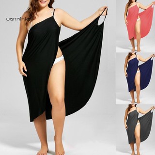 Wk tallas grandes verano playa mujeres Color sólido envoltura vestido Bikini cubrir Sarongs_part2 (1)