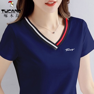 Camiseta de manga corta con cuello en v blusa holgada para mujer