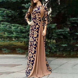 Mujer Dubai Arabian impresión Floral vestido largo musulmán vestido islámico largo vestido alpozmc.br (8)