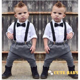 ☀ Ejy 🐰 ropa para bebé recién nacida niño fiesta De boda traje Top+pantalones Tuxedo Outfits conjunto