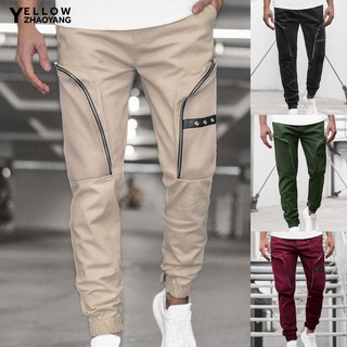 Pantalones De Carga De color sólido Casual Multi bolsillos casuales De tobillo Para hombre Uso diario