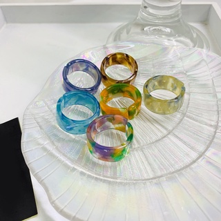 yuerwuy Finger Ring Colorful Adjustable Small Thick Open C-shaped Resin Ring for Party